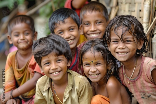 Group of indian kids smiling at the camera.