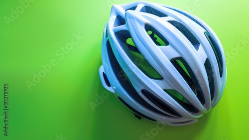 White and black sports helmet against green background photo