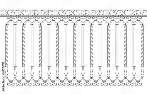 vector illustration sketch design drawing of old classic vintage ethnic modern jalousie iron fence