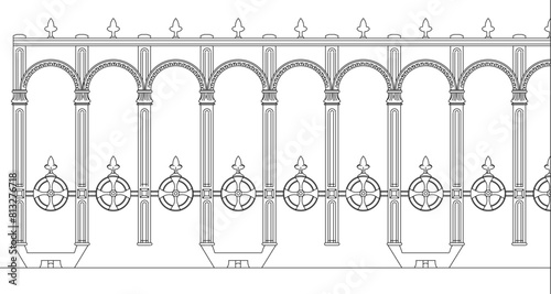 vector illustration sketch design drawing of old classic vintage ethnic modern jalousie iron fence