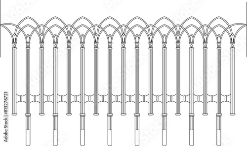 vector illustration sketch design drawing of old classic vintage ethnic modern jalousie iron fence
