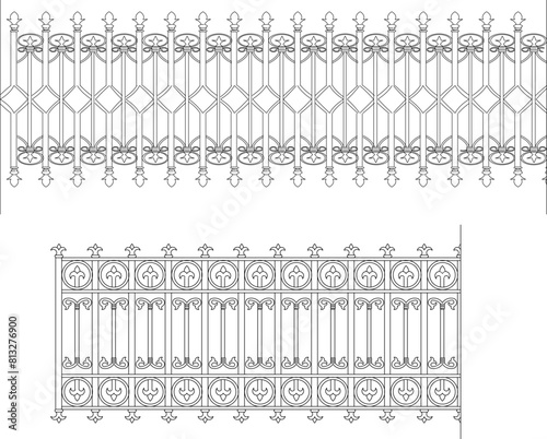 vector illustration sketch design drawing, old classic vintage ethnic traditional jalousie iron decoration ornament