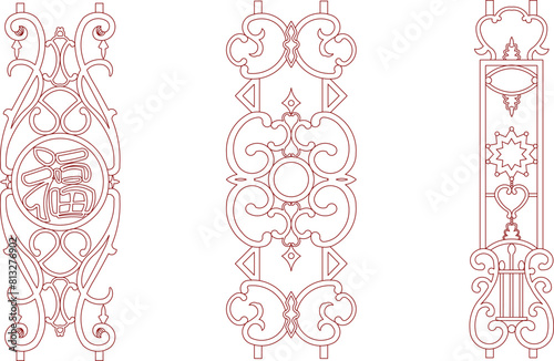 vector illustration sketch design drawing, old classic vintage ethnic traditional jalousie iron decoration ornament 