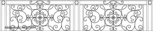 vector illustration sketch design drawing, old classic vintage ethnic traditional jalousie iron decoration ornament 