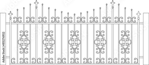 vector illustration sketch design drawing, old classic vintage ethnic traditional jalousie iron decoration ornament 