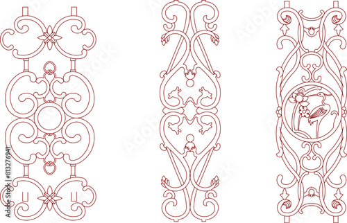 vector illustration sketch design drawing, old classic vintage ethnic traditional jalousie iron decoration ornament