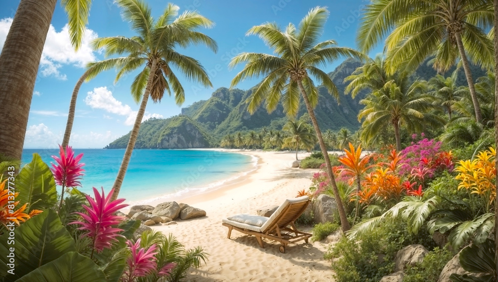 Tropical Island Beach Palm Trees Ocean Sand Resort Travel