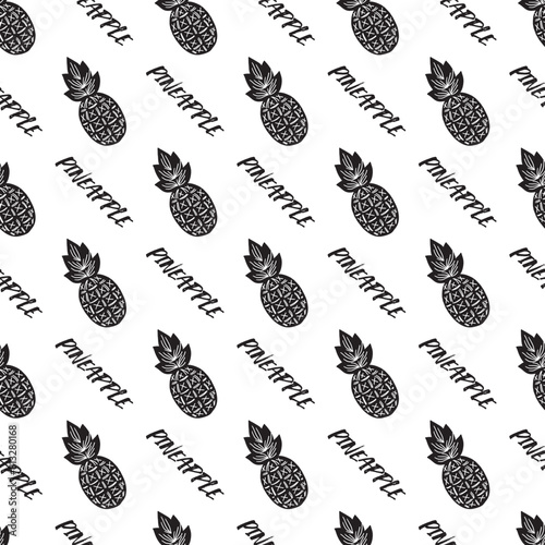 Monochrome Tropical fruit Pineapple Vector Pattern