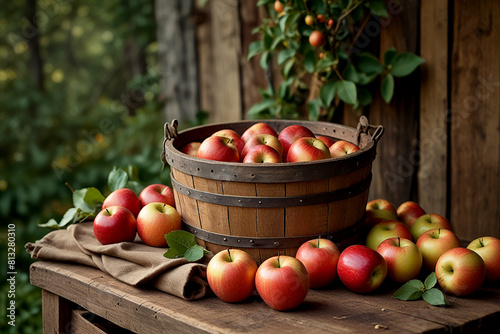 apple barrel filled with freshly harvested fruit
