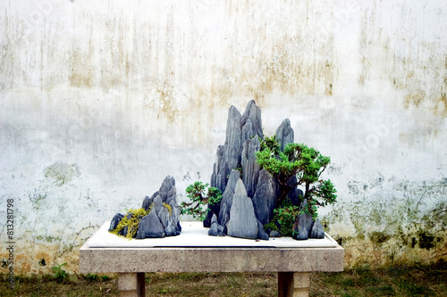 Liuyuan rockery bonsai in Suzhou, Jiangsu Province, China, China's miniature landscape art. photo