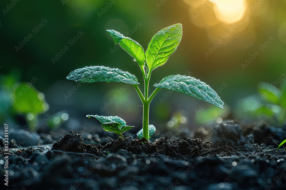 A small plant is growing in the dirt A small plant is growing in the dirt