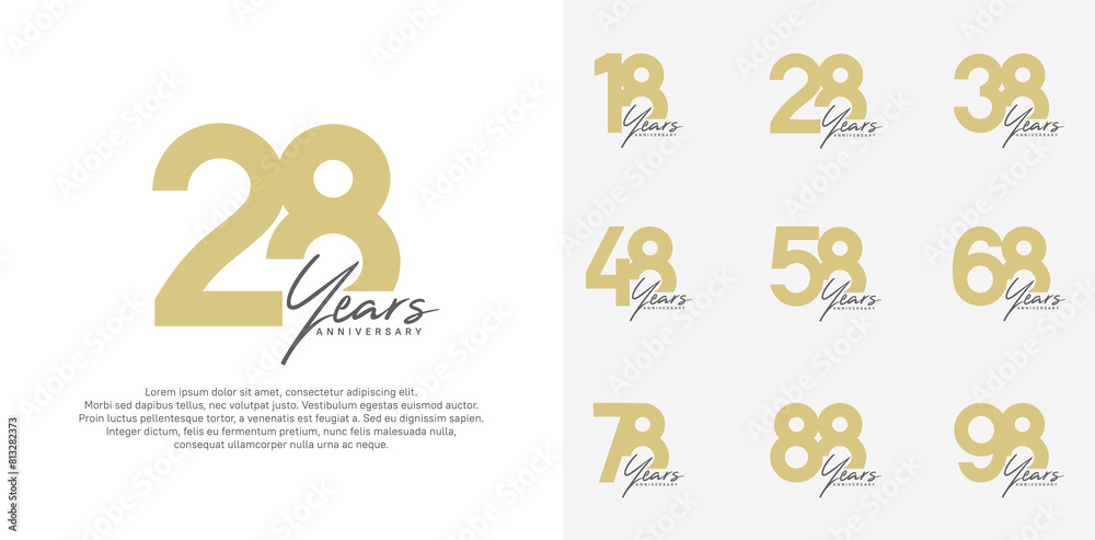 anniversary logotype vector design set with black handwriting, brown color can be use for special day