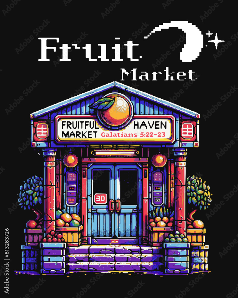Fruit Market 8-bit Vector Art, Illustration and Graphic
