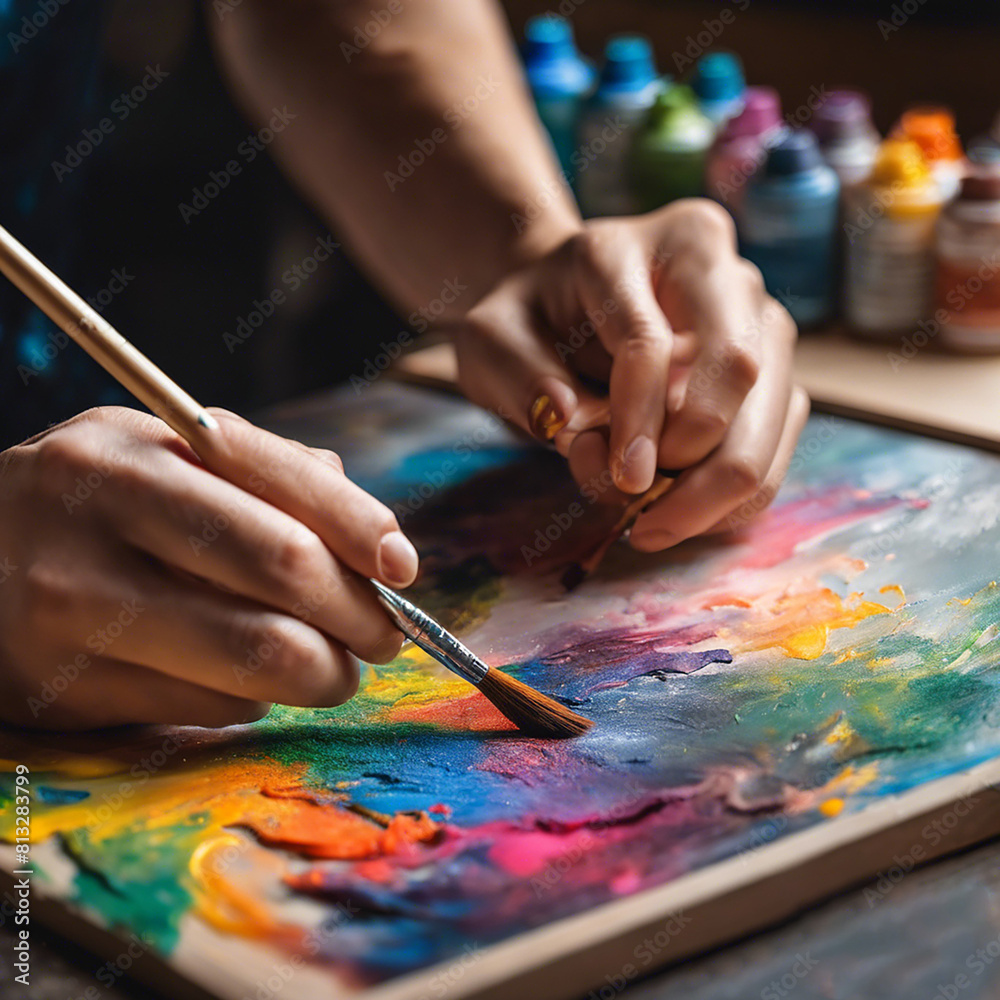 Naklejka premium child draws paints