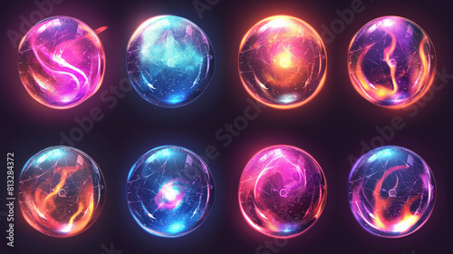 The Set of Magic energy ball icon with glow effect isolation, Illustration