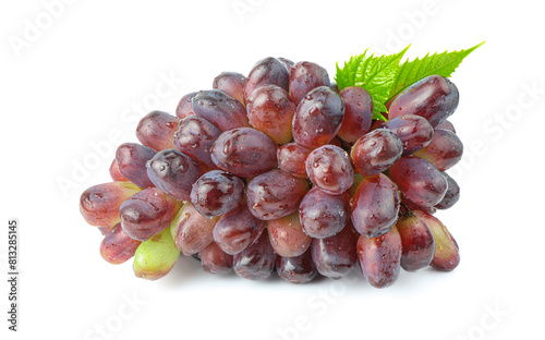 Red grape with leaves isolated on white background. With clipping path. Full depth of field.