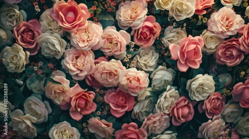 Wall of colorful roses for vintage style background