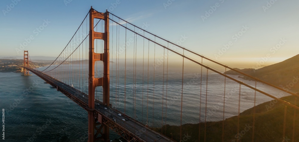 Fototapeta premium The Golden Gate Bridge at sunet from Marin, California, United States of America.