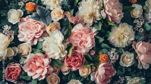 Wall of colorful roses for vintage style background