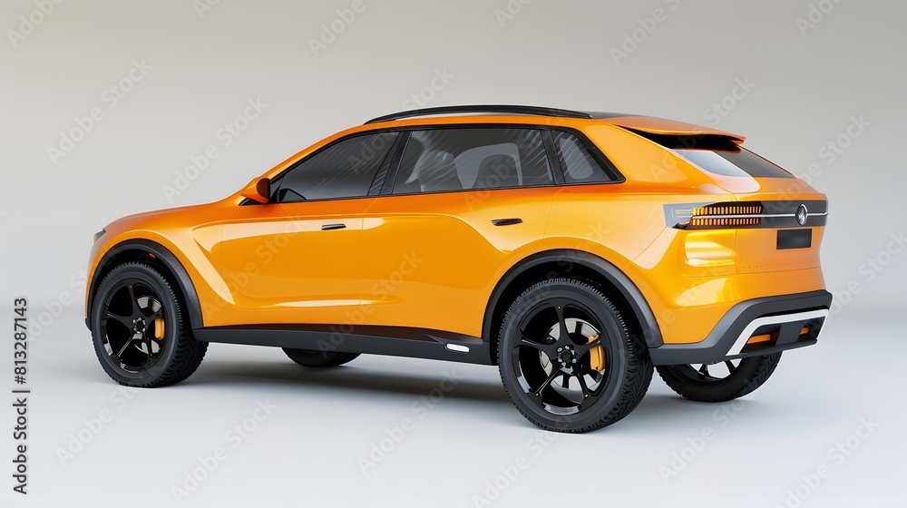 Orange family innovative electric SUV car on a white background 3d rendering