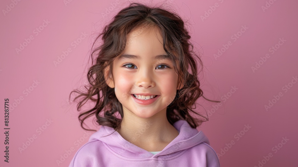 portrait of happy smiling 10 yo girl wearing pastel pink sweatshirt isolated on solid color background. portrait of happy smiling 10 yo girl wearing pastel pink sweatshirt isolated on solid color background.