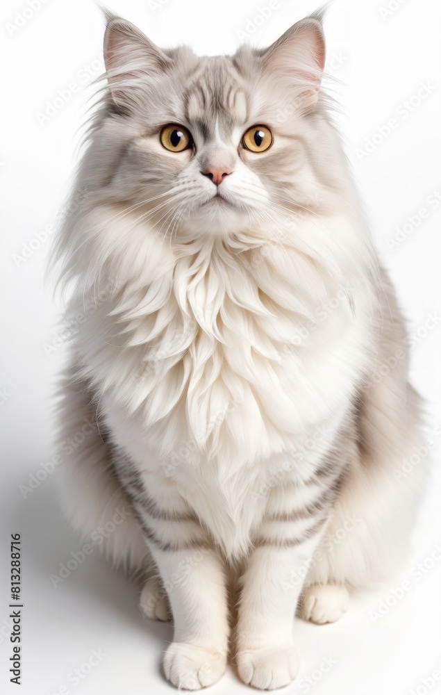 Obraz premium Top view on white longhair cat food isolated on white