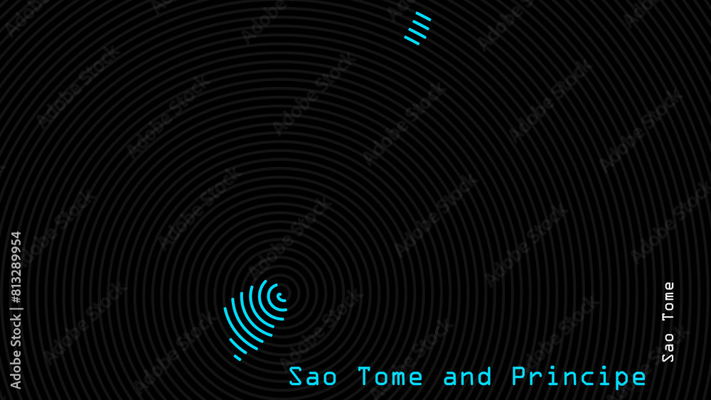 A map of Sao Tome and Principe, with a dark background and the country's outline in the shape of a colored spiral, centered around the capital. A simple sketch of the country. A map of Sao Tome and Principe, with a dark background and the country's outline in the shape of a colored spiral, centered around the capital. A simple sketch of the country.