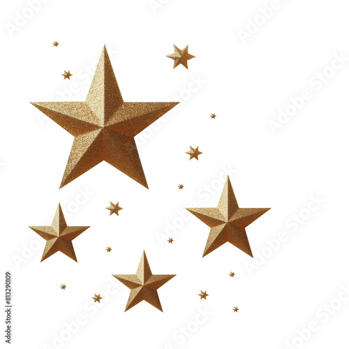 Gold stars sparkle suitable for award ceremonies, achievements, education, recognition, rewards, certificates, and excellence concepts.