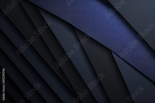 Modern black blue abstract background. Minimal. Color gradient. Dark. Web banner. Geometric shape. 3d effect. Lines stripes triangles. Design. Futuristic. Cut paper or metal effect - generative ai