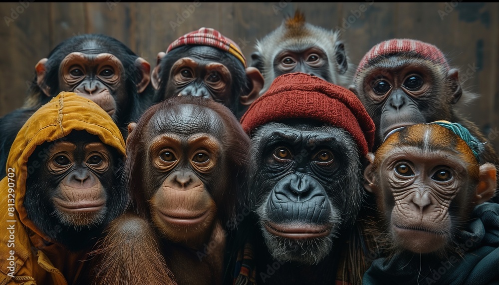 Monkeys Dressed in Winter Clothing Monkeys Dressed in Winter Clothing