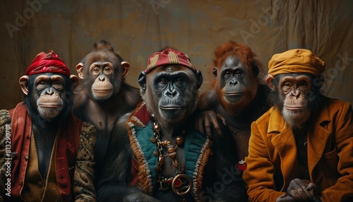 Portraits of Apes Dressed in Human Clothing