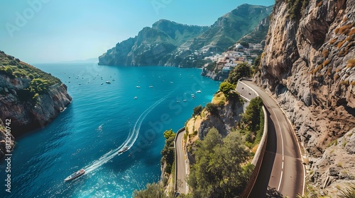 The breathtaking Amalfi Coast, with its winding coastal roads offering panoramic views of dramatic cliffs, picturesque villages, and crystal-clear waters below