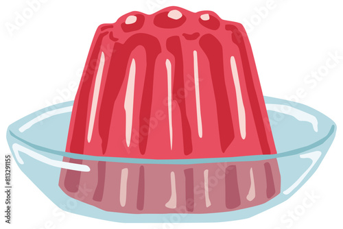 お皿に乗った赤いゼリーのイラスト