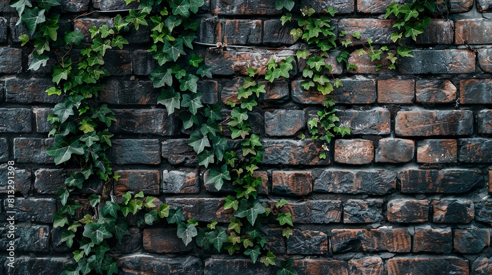 A brick wall with ivy creeping up its surface, showing the combination of natural and man-made elements. A brick wall with ivy creeping up its surface, showing the combination of natural and man-made elements.