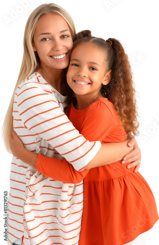 Mother and daughter hugged, happy. photo