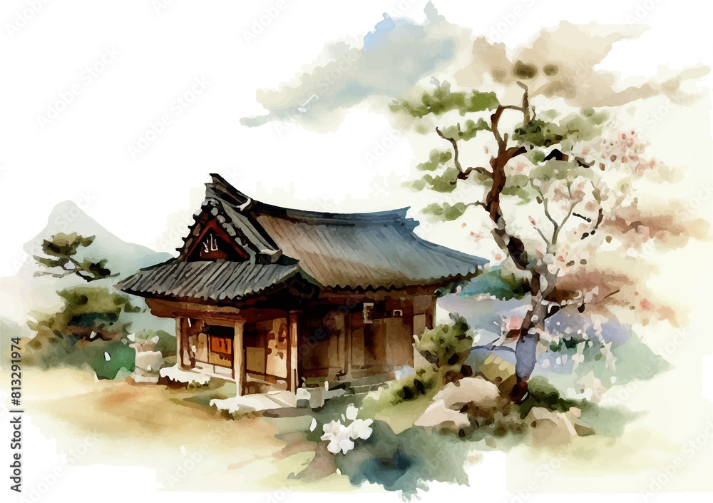 Fototapeta premium Artificial intelligence generation of traditional house illustrations.