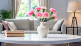 Vase of pink carnations in the living room