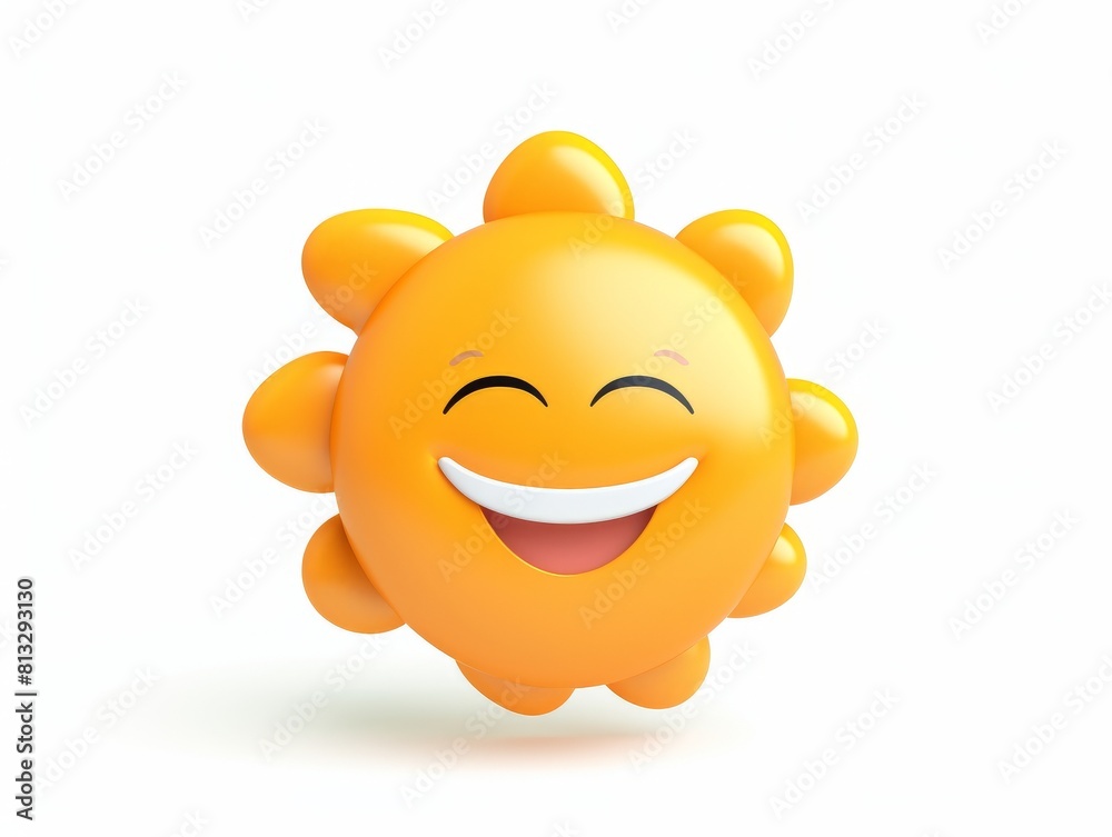 3D imitation cartoon-style yellow sun smiling on a white background, with a cloud beside it 3D imitation cartoon-style yellow sun smiling on a white background, with a cloud beside it