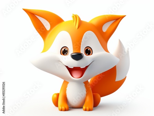 A 3D-style imitation cartoon fox with a star and tail, depicted in a sitting position on a plain white background photo