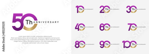 anniversary logotype vector set, purple and gold color for celebration purpose