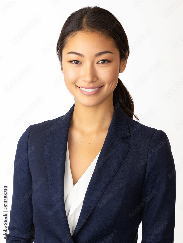 Engaging East Asian Businesswoman in Classic Navy Blazer Engaging East Asian Businesswoman in Classic Navy Blazer
