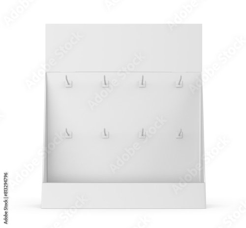 Vászonkép Cardboard plastic pegs corrugated shelf bin with hook peg board counter display template