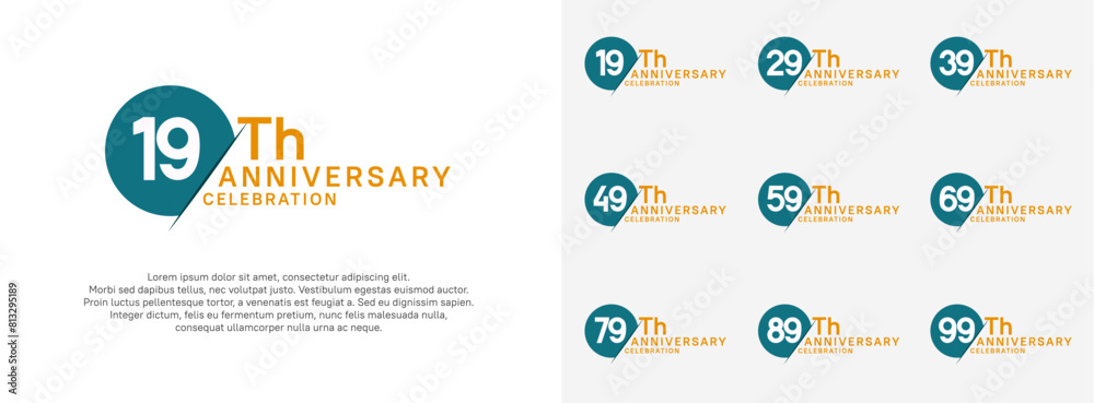 Naklejka premium anniversary logo style vector sets. blue circle and white number for celebration