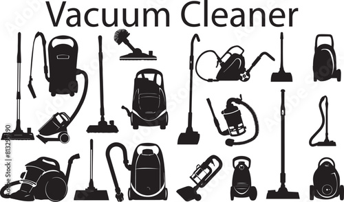 Vacuum Cleaner  silhouette set of flat black color vector Art