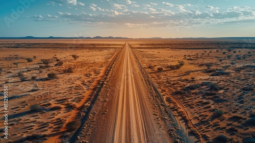 long exposure drone image showing vehicle taillights on a corrugated road, tanami desert, northern territory, australia
