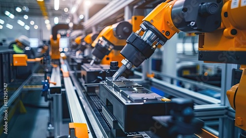 High-speed manufacturing side view, portraying rapid production processes in an industrial setting - high-speed production, advanced tone, Analogous Color Scheme