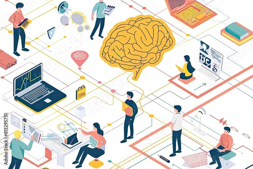 AI learning top view, showing adaptive learning environments - adaptive learning, advanced tone, colored pastel
