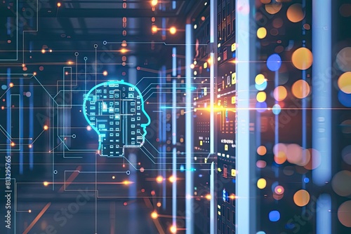 AI data analysis front view, highlighting AI-driven big data analysis - data insights, technology tone, Tetradic color scheme
