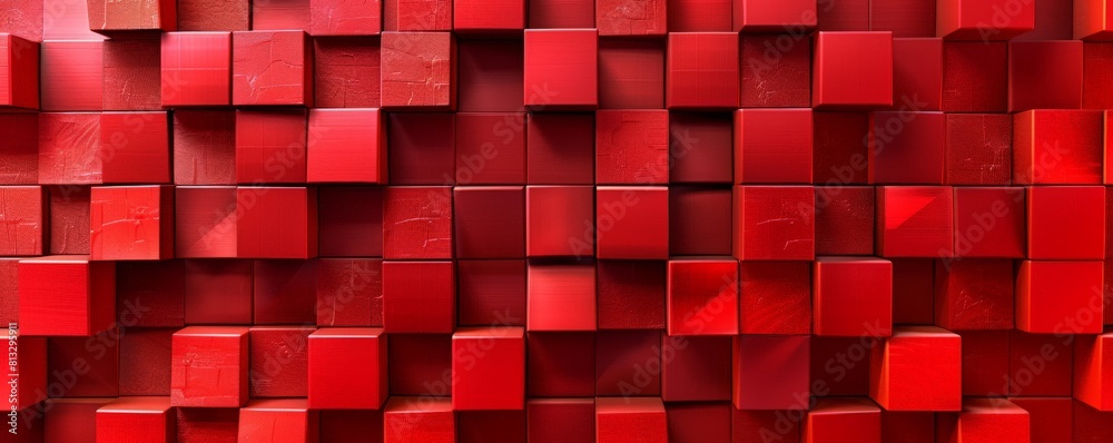 3D rendering of randomly sized red cubes. 3D rendering of randomly sized red cubes.