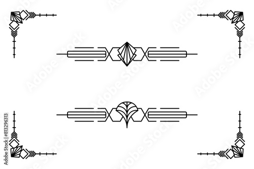 Art deco line border. Modern arabic gold frames, decorative lines borders and geometric golden label frame vector design elements